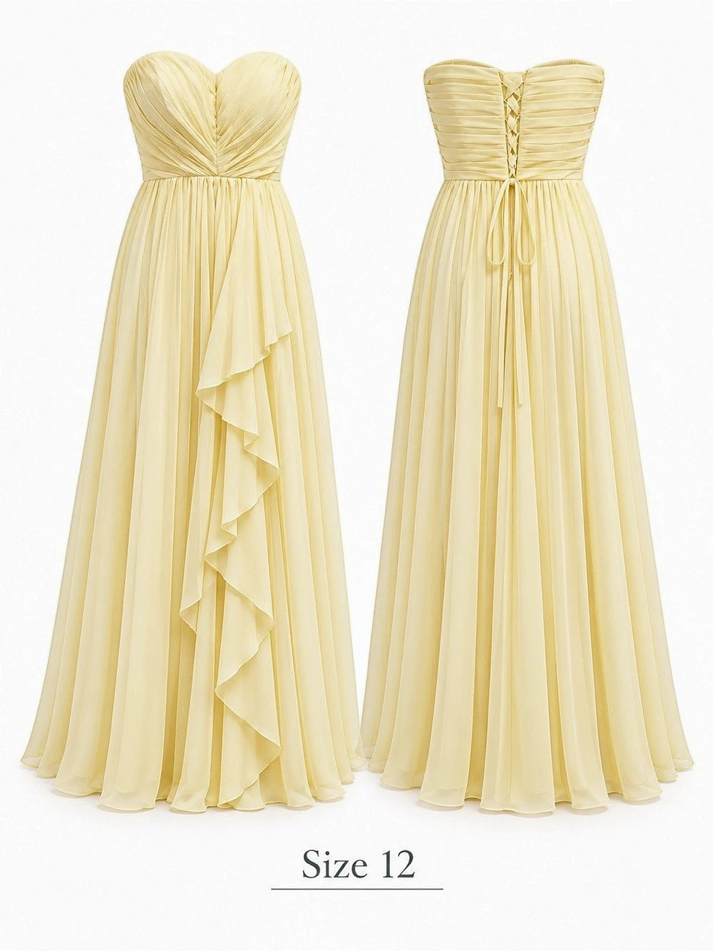 Christabelle Yellow Sweetheart Ruffled Chiffon Dress Waist 12